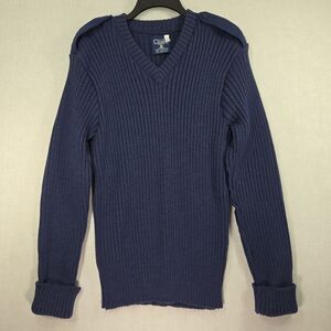 Citadel British Commando Sweater Navy Wool Men Small Medium Elbow Patch Military